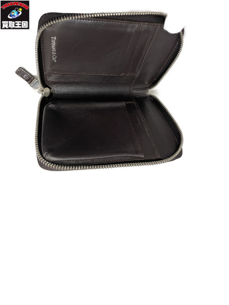 コンパクトウォレット クロコダイル/ブラウン/ラウンドジップ