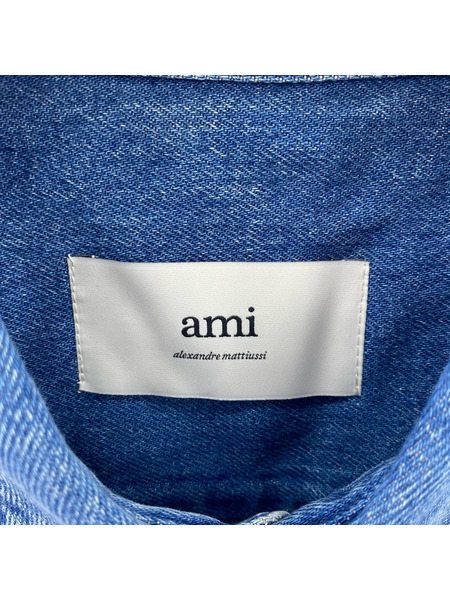 AMI paris AMI DE COUR ロゴ刺繍 デニムシャツ M ブルー USH786.DE0056