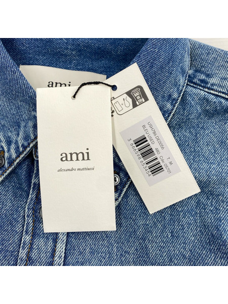 AMI paris AMI DE COUR ロゴ刺繍 デニムシャツ M ブルー USH786.DE0056