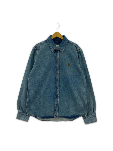 AMI paris AMI DE COUR ロゴ刺繍 デニムシャツ M ブルー USH786.DE0056