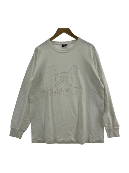 90s STUSSY スカルL/Sカットソー L 白[値下]