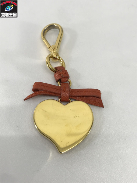 PRADA キーリング サフィアーノ ハート オレンジ