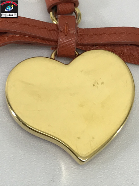 PRADA キーリング サフィアーノ ハート オレンジ