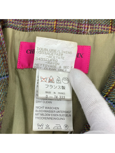 Christian Lacroix  ベロア チェック 切替 ジャケット 38 緑系
