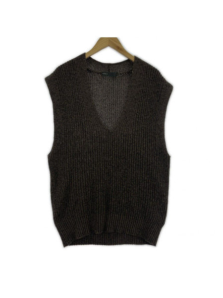 ソノ他 NOBLE ウールペーパーヤーン片畦ニットベスト  茶