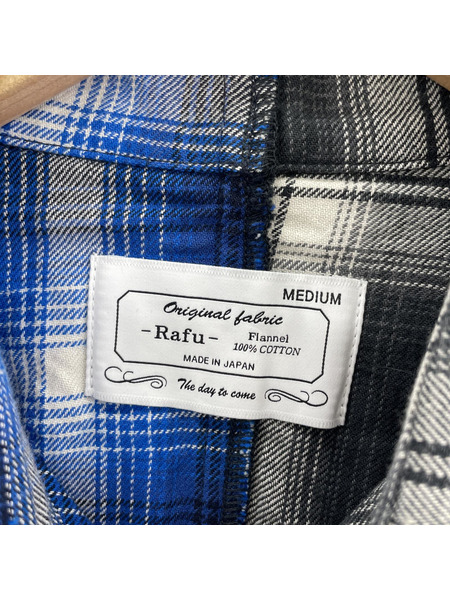 Rafu ドッキングウエスタンシャツ M ブルー×ブラック