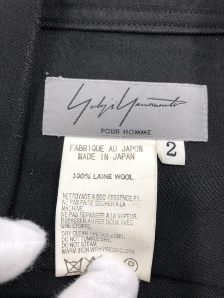 Yohji Yamamoto POUR HOMME ウールギャバ ボウタイシャツ 2 ブラック