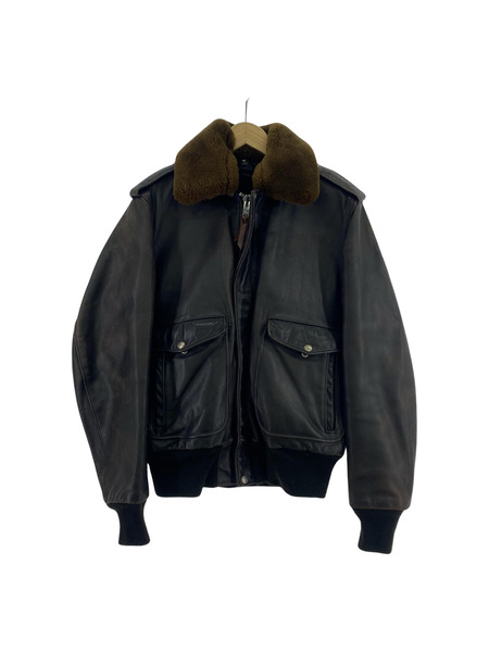 schott フライトジャケット schott G-1 レザー シングルライダース 襟ボア 黒 (40)