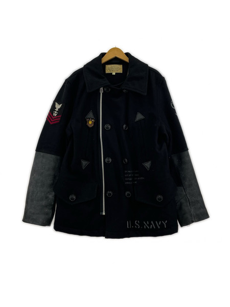 AVIREX ミリタリージャケット レザー切替 メルトンPコート