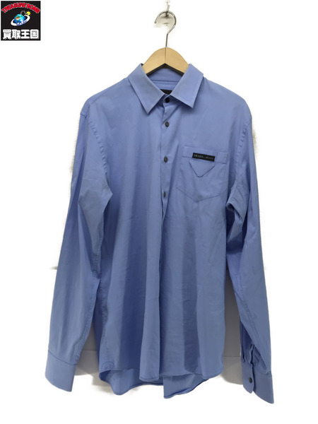 PRADA  トライアングル ロゴ ワッペン ポプリンポケットシャツ 青 43