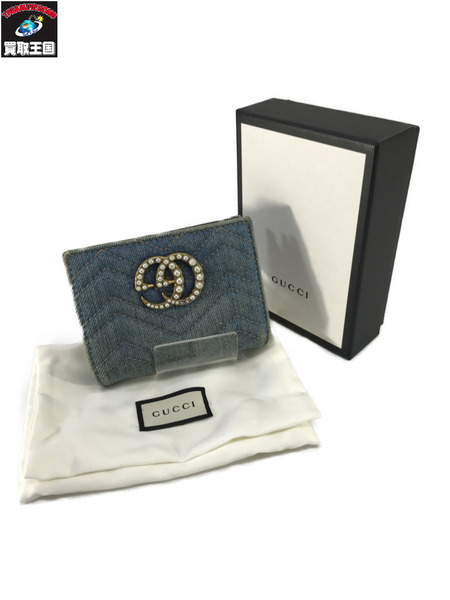 GUCCI コンパクトウォレット GGマーモント コンパクトウォレット デニム インディゴ
