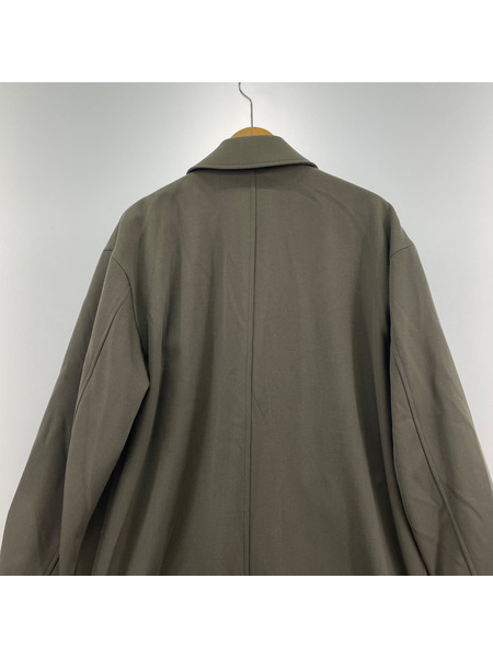 GIORGIO ARMANI スナップボタン 比翼 ウールギャバ ステンカラーコート 46 カーキ