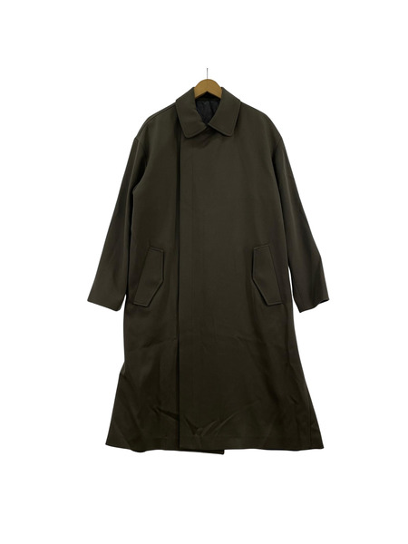GIORGIO ARMANI スナップボタン 比翼 ウールギャバ ステンカラーコート 46 カーキ