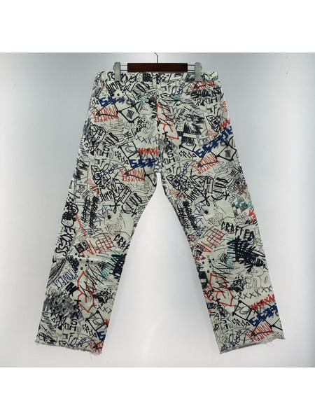 MAISON MARGIELA パンツ 20SS グラフィティプリントカットオフボタンフライデニム 31