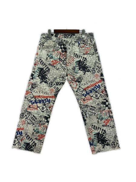 MAISON MARGIELA パンツ 20SS グラフィティプリントカットオフボタンフライデニム 31