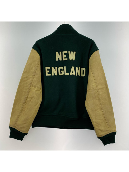 POLO RALPH LAUREN NEW ENGLAND 1967 ウイングフット 袖レザースタジャン L 緑