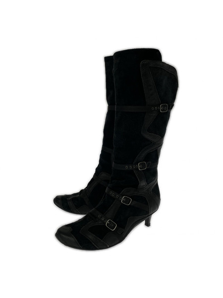 DIESEL ブーツ レザー切替スエードヒールブーツ ブラック