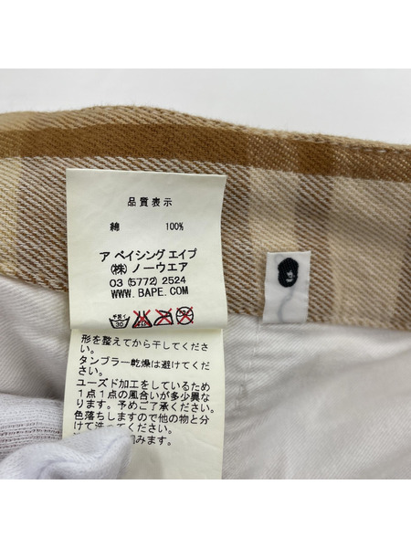 90s A BATHING APE チェックショートパンツ ベージュ