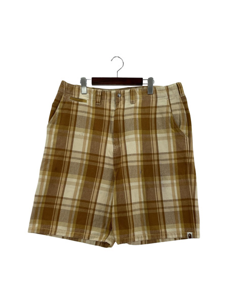 90s A BATHING APE チェックショートパンツ ベージュ
