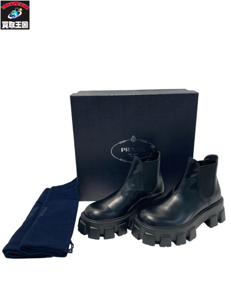 PRADA プラダ チェルシーブーツ 2TE174 レザー アンクルブーツ サイドゴア 靴 ブラック 5 1/2