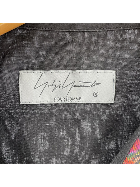 Yohji Yamamoto 長袖シャツ pour homme 柄衿パッチワーク 2 黒 HZ-B60-212