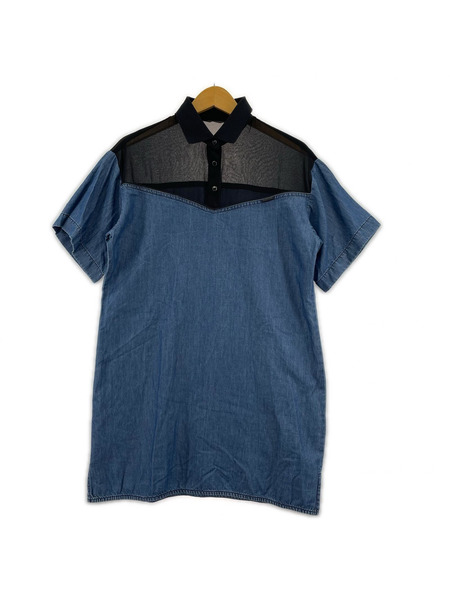 DIESEL シアー切替S/Sプルオーバーシャツ (XXS) インディゴ