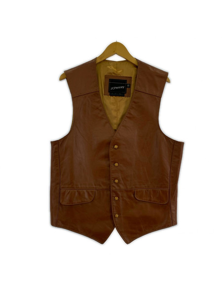 OLD・VINTAGE ジレ・ベスト 70s レザーベスト ブラウン(42)
