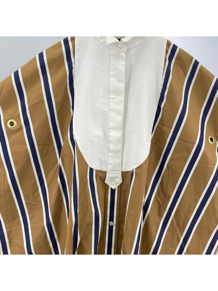 Sacai 半袖ワンピース ストライプシャツワンピース/ベージュ