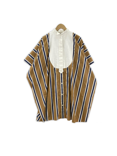 Sacai 半袖ワンピース ストライプシャツワンピース/ベージュ