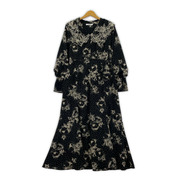 snidel 長袖ワンピース ビッグエンブロイダリーカラープリント 黒