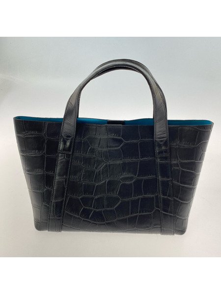 PELLE MORBIDA TELA MARINA クロコ型押シハンドバッグ