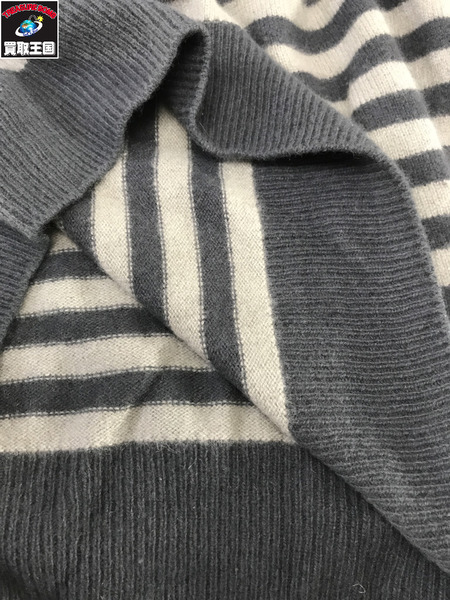 LV Vネック カシミヤ ボーダー グレー (S)