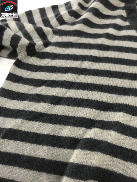LV Vネック カシミヤ ボーダー グレー (S)