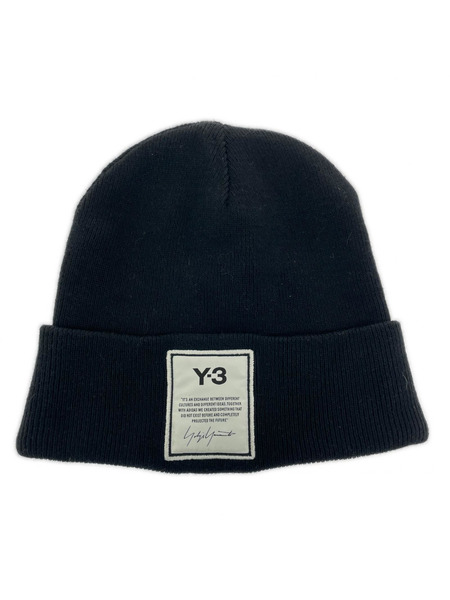 Y-3 ニットキャップ 白パッチ 黒