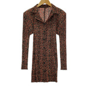 PLEATS PLEASE 長袖ワンピース モザイク 赤黒 (3)