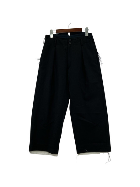 sulvam Gabardine classic PT ウールギャバレイヤードスラックス S ブラック