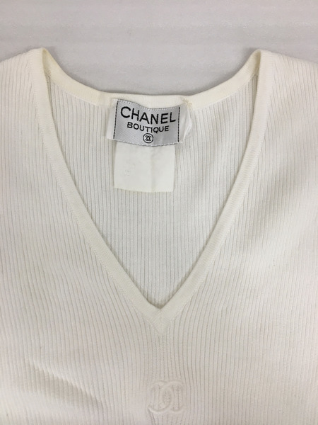 CHANEL　レディースラグ衣料 Vネックリブニット/ココマーク/タグ印字薄れ