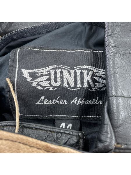 UNIK フリンジ＆コンチョ レザーライダースジャケット(44) ブラック×ベージュ