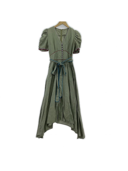 半袖ワンピース MYLAN パイピングSSワンピース S グリーン