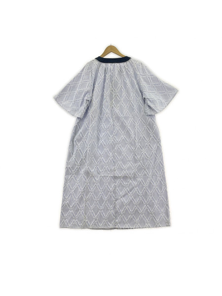 Kelen 半袖ワンピース カットジャガードフリンジデザイン配色スキッパー ワンピース
