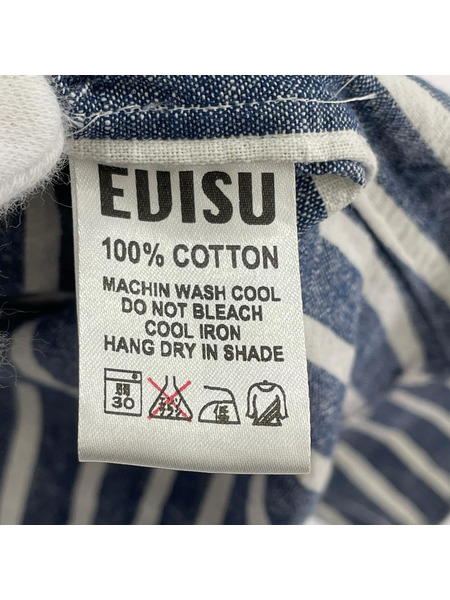 EVISU 半袖シャツ ハーフボタン ストライプ 青(38)