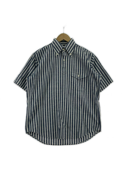 EVISU 半袖シャツ ハーフボタン ストライプ 青(38)