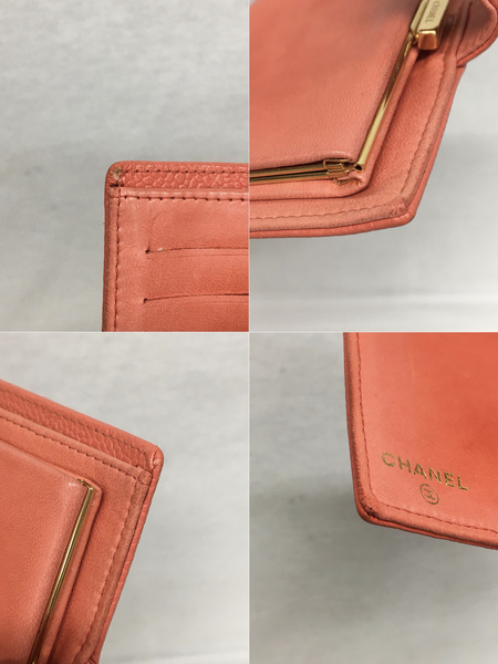 CHANEL コンパクトウォレット がま口 二つ折り キャビアスキン ピンク