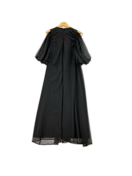 AMERI 半袖ワンピース BACK SIDE OPEN CURTAIN DRESS/黒