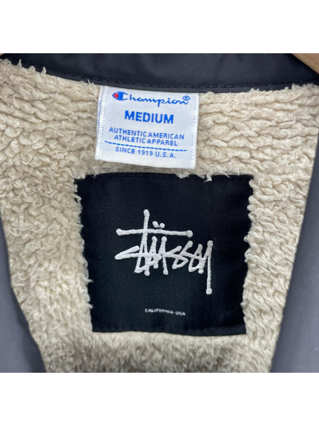 STUSSY ジャケット Champion/裏ボア/コーチジャケット/黒/M