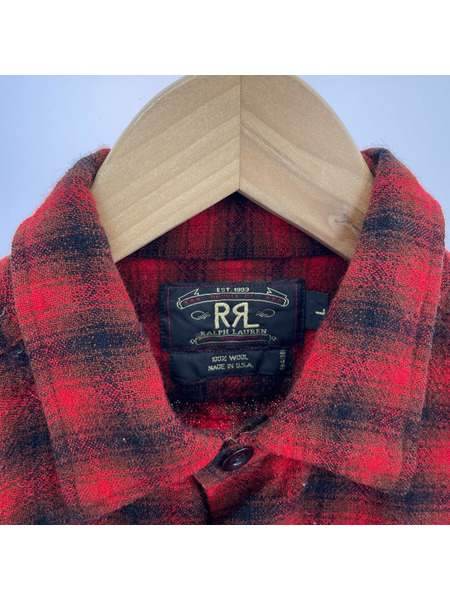 RRL 長袖シャツ 三ツ星 USA製 チェック柄ネルシャツ 赤 L
