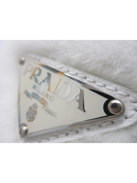 小物 PRADA シアリング バケットハット 白 M