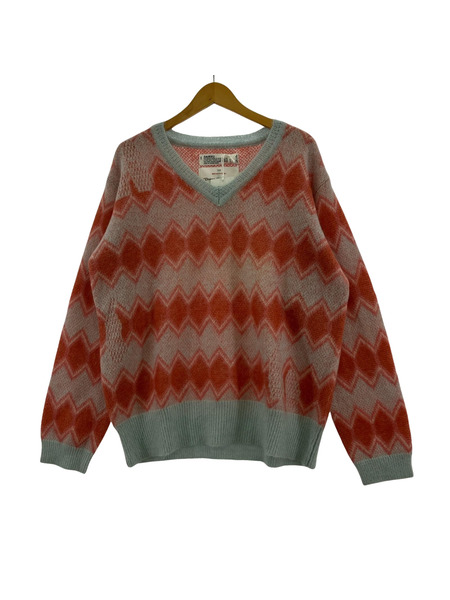 DAIRIKU 23AW Tite Border Knit Pullover モヘヤニット M サックス×レッド[値下]