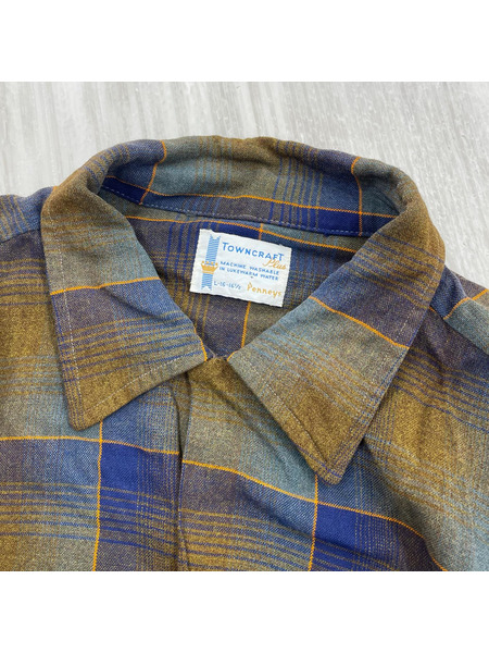 TOWNCRAFT 長袖シャツ 60s オープンカラーシャツ オンブレチェック柄 L