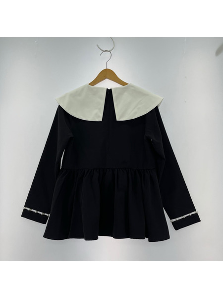 . 長袖シャツ Fit more ビックカラーハシゴパール袖ブラウス 黒